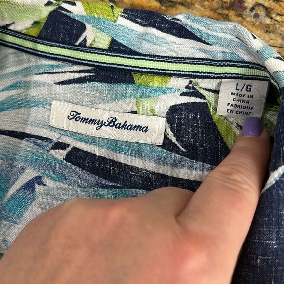 Tommy Bahama Perfect Palmday Camp Linen Shirt In Ocean Deep Size L - Picture 6 of 9